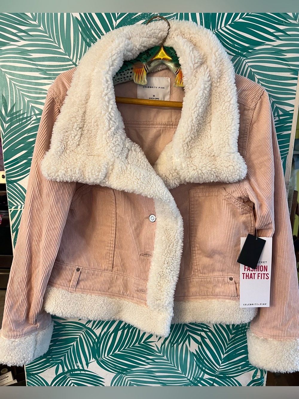 Celebrity Pink Women's Blush Pink Corduroy Sherpa Jacket NWT Sz M